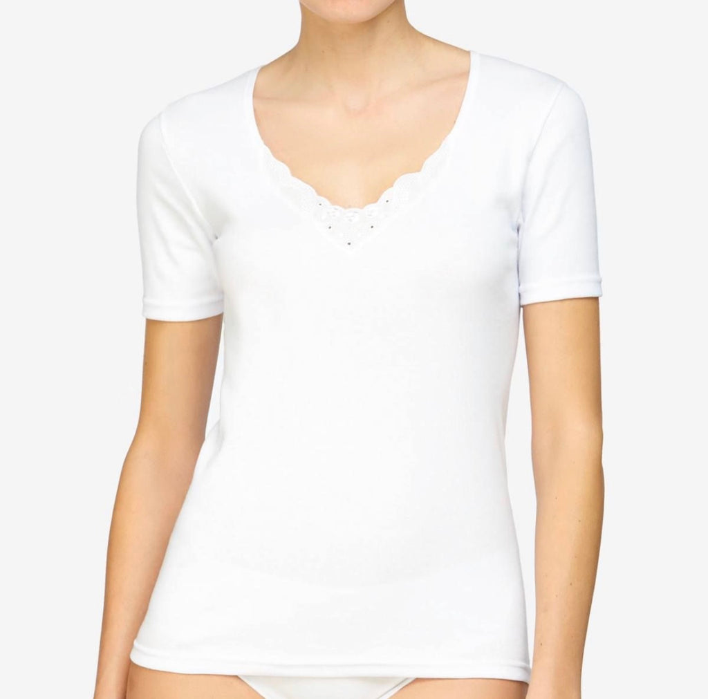 CAMISETA DE MANGA CORTA ALGODÓN CON ESCOTE BORDADO